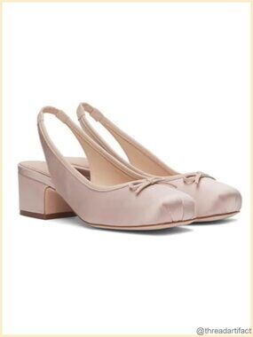 Satin Slingback Mary Jane Heels Square Toe Bow Chunky Block